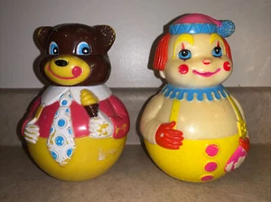 The First Years Jingle Teddy Bear And Clown Rolly Polly 1972 Vintage Toy - Picture 1 of 8