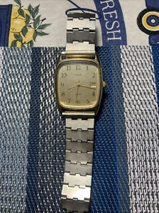Timex Men Watch Tank LA Cell T 76 Gold Backing Metal Band Date Vintage For Parts - Picture 1 of 11