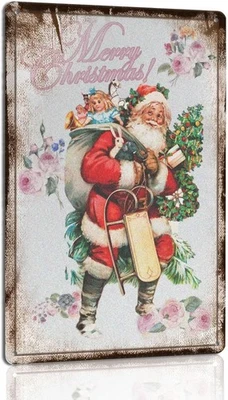 Santa Claus Metal Tin Sign - Vintage Christmas Wall Art - Shabby Chic Decor - Vi - Image 1 of 4