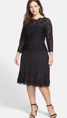 TADASHI SHOJI Lace Jersey Fit & Flare Tuxedo Formal Dress Black Womens Size 2X - Image 1 of 4