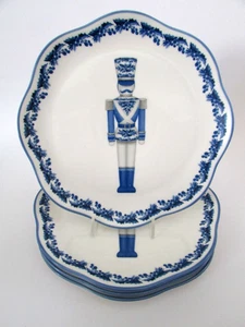 Southern Living Blue & White Christmas Chinoiserie Nutcracker Plates Set 4 NWT - Picture 1 of 7