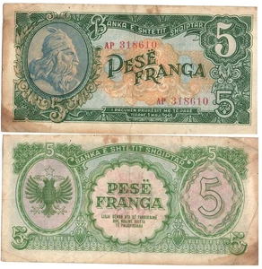 ALBANIA 5 FRANGA 1945 P15 - Picture 1 of 1