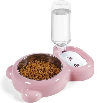 Conjunto de tigelas de água e comida de gato para cachorros com dispensador de água e aço inoxidável  - Imagem 1 de 2