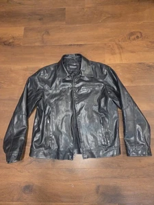 GUESS Mens Moto Biker Jacket Sz Large Black Faux Leather Full Zip - Picture 1 of 18