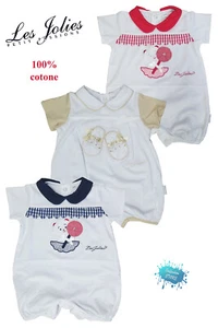 KURZE CLOWNS JUMPSUIT BABY BESTICKT 100% BAUMWOLLE LES JOLIES - Bild 1 von 7