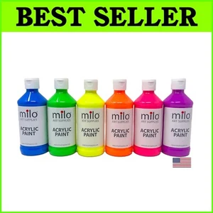 Neon Colors Acrylic Paints - 6 x 8 oz Non-Toxic Bottles, Glows under UV Light - Picture 1 of 10