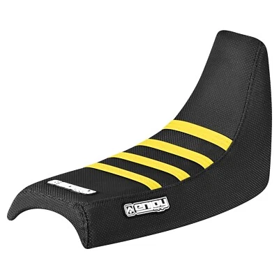 Cubierta de asiento con pinza de tracción alta Yamaha PW 50 NEGRA con costillas AMARILLO BRILLANTE #91 Foto 1 de 4