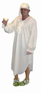 Adults White Ebeneezer Scrooge Nightgown & Cap Xmas Fancy Dress Costume - Picture 1 of 1