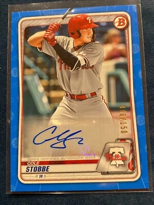 Cole Stobbe Auto 2020 Bowman Prospects Autograph Blue /150 #PA-CS (AU, RC) - Image 1 of 2