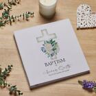 Personalised Baptism Large Linen Cover Photo Album With Green Cross PLL-50