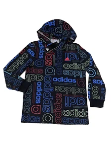 New with Tags Boys Adidas Logo Hoodie Youth Size 7 Multi-Color Grid Logo - Picture 1 of 5