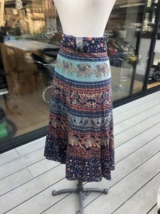 LARGE XL VINTAGE HIPPY BOHO 70S WRAP ROUND SKIRT MULTICOLOURED NEPAL BLOCK PRINT - Picture 1 of 15