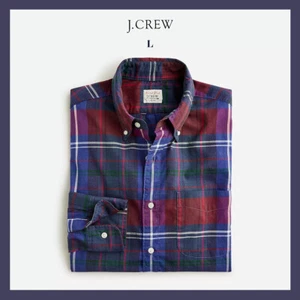 NWT - J. CREW Slim Secret Wash Cotton Poplin Long Sleeve Shirt Plaid Blue Red LG - Picture 1 of 6
