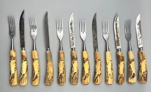 Vintage Anton Wingen Jr. Soligen-Germany Rostfrei Stag Knife & Fork Set of 12 - Picture 1 of 11