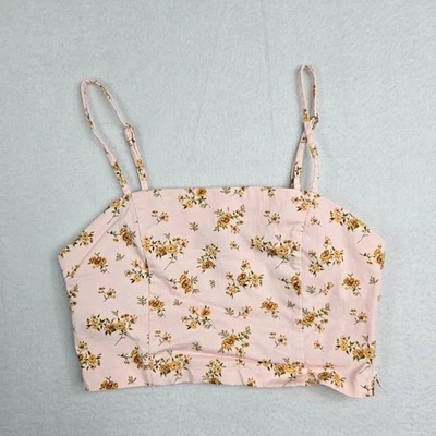 Top corto Forever 21 rosa floral correas de espagueti cuello cuadrado cremallera lateral mujer L Foto 1 de 4