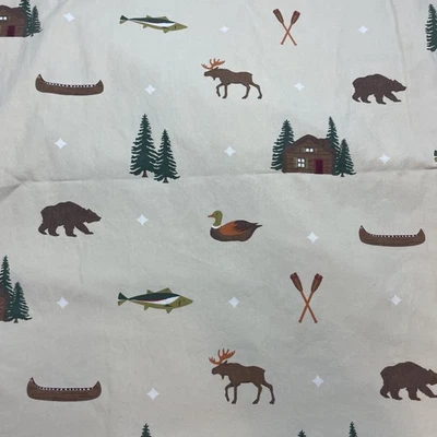 Juego de sábanas planas y ajustables The Big One tamaño completo beige Cabincore Woods Moose Bear Foto 1 de 4