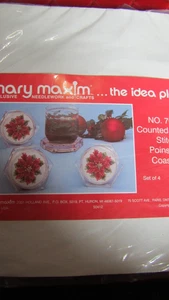 CHRISTMAS Vintage SET Of 4 POINSETTIAS Acrylic COASTERS Cross Stitch KIT- 1990's - Picture 1 of 3