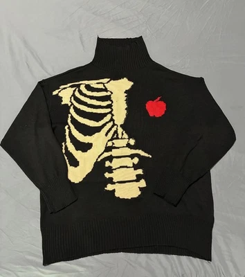 Suéter Tejido Yohji Yamamoto Pour Homme AW11 Esqueleto y Manzana Intarsia Negro Raro Foto 1 de 4