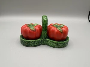 Vintage Tomato Salt & Proper Shakers On Stand 1950s Japan - Picture 1 of 4