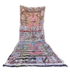 Teppich Marokkanisch Handarbeit Boujaad Berber 3x8ft Vintage Geometrisch Wolle Home Carpet - Bild 1 von 13