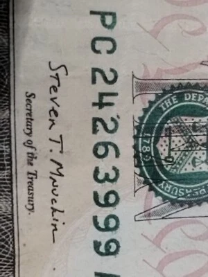 $10 2017A ERROR Over Inked BOTH Serial Numbers & Ink Transfer Reverse (Lot4055) - Image 1 of 4