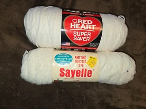 2 Unopened Skeins of White Yarn Red Heart & Sayelle - Picture 1 of 1