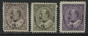 Canada 1903-08 KEVII 10, 20, and 50 cents unused no gum - Picture 1 of 1