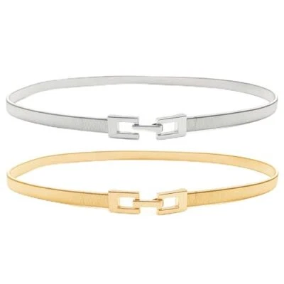 Skinny Waist Belt of Women Elastic Metal Stretch Chain Belt Gold and Silver Top - Image 1 of 4