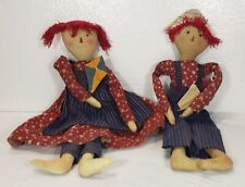 Primitive Raggedy Ann & Andy Ragdolls with Kite & Sailboat, CWI Collection, 19"