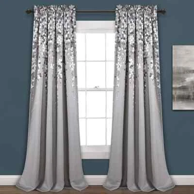 Lush Decor Weeping Flower Room Darkening Window Curtain Panel Pair Gray 63"L ... - Image 1 of 4