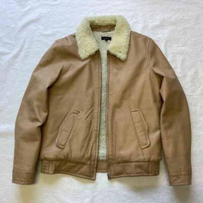 A.P.C. Cowhide Fleece-Lined Bomber Jacket Beige Men's Size L From Japan i3635 - Image 1 of 4