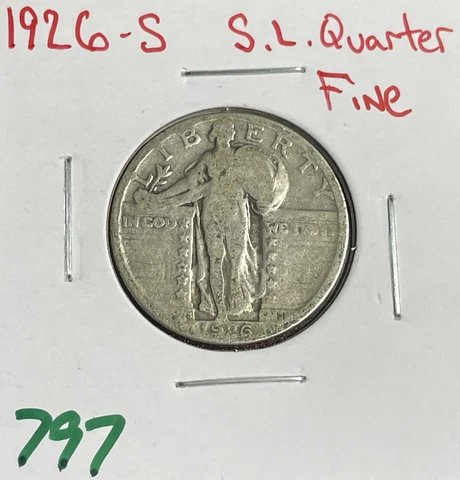 1926-S Standing Liberty Quarter US 25c 90% Fine Silver Coin Cover