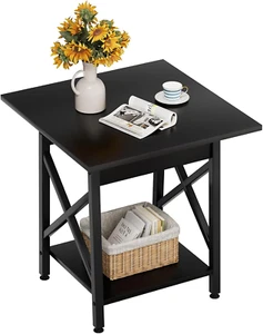 End Table 24 Inch for Living Room, Large Square Side Tables with X-Frame, Tall I - Picture 1 of 12