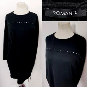 Roman Black Studded Tunic Cocoon Style Dress with Pockets LARGE BNWT - Picture 1 of 12