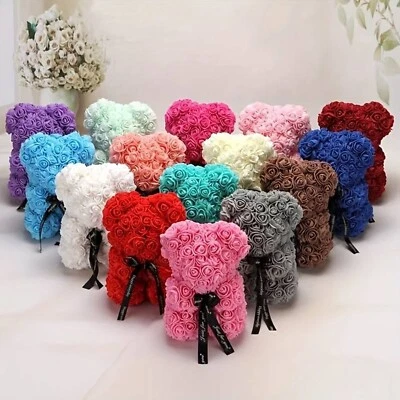 Valentinstag Rosenbär Rosen Bär Teddybär Muttertag Hochzeitstag Geschenk 25cm - Bild 1 von 4