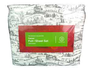 Martha Stewart 100% Cotton Flannel 4 Piece Sheet Set Scenic Toile Grey Full $80