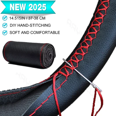 Cubierta de volante de coche de 15" 38 cm de cuero genuino para Land Rover negro y rojo Foto 1 de 4