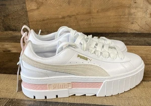 Puma Mayze Leder Plateau Sneaker Damen Weiß Rosa Turnschuhe Freizeit Größe 8 Neu - Bild 1 von 12