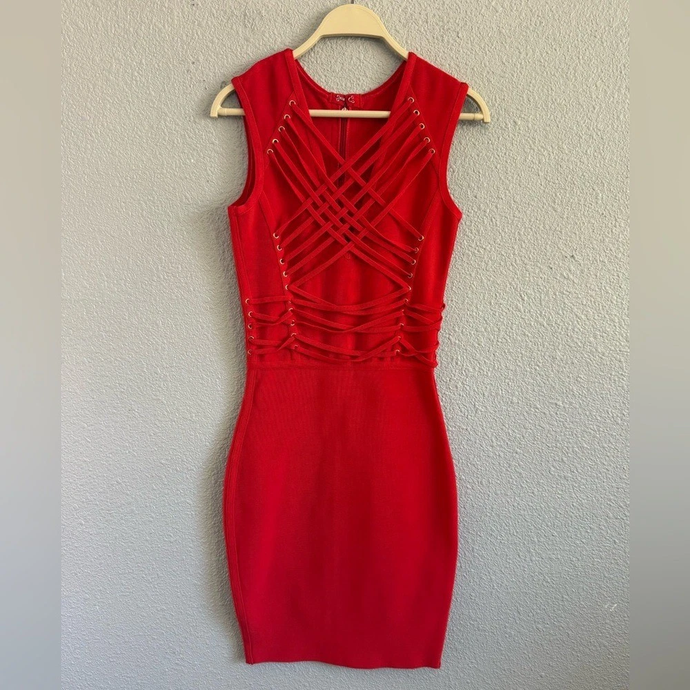【新品美品】Herve Leger エルベレジェ レッド バンデージドレス HERVE LEGER風 バンテージドレス レッド エルベレジェ authentic Herve