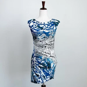 Emilio Pucci Y2K Ruched Blue Printed Mini Dress *Flawed* - Picture 1 of 14