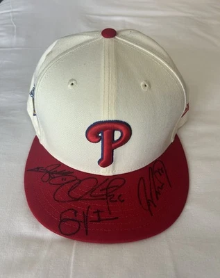 Phillies Signed 2008 World Series Hat Utley Victorino Rollins Werth PSA/DNA - Image 1 of 4