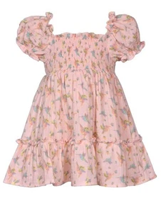 NEW Bonnie Jean Girls Size 6X "PEACH HUMMINGBIRD" Smocked Puff Sleeve Dress NWT - Picture 1 of 4