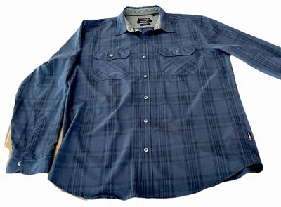 Kenneth Cole Slim Fit Mens XL Shirt Blue Plaid Chest Pockets Polyester Blend - Image 1 of 4