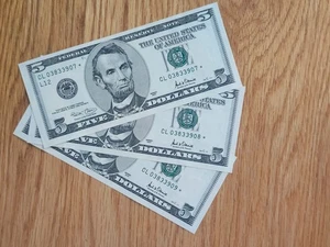 2001 $5 "STAR NOTE" UNC/GEM LOT (3) SAN FRANCISCO CL03833907*-CL03833909* - Picture 1 of 7