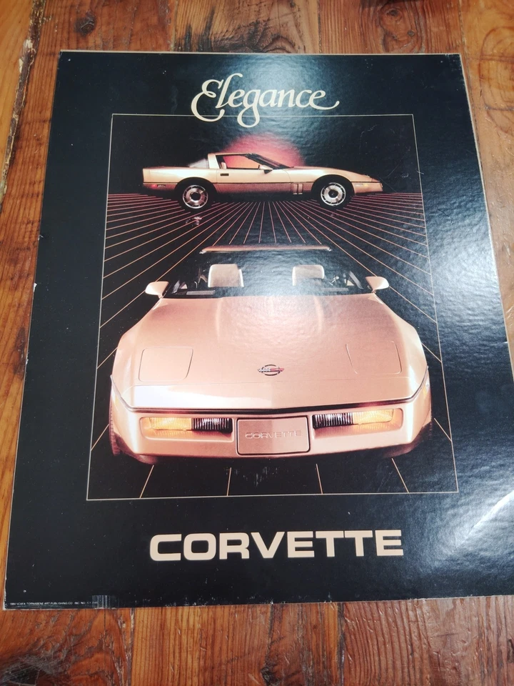 Винтажный CORVETTE ZR1 Золотой Элегантный В Рамке Ретро Картина Печать 1980-е Редкий - Изображение 1 из 4