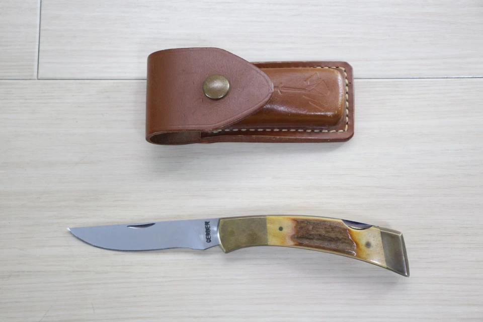 Gerber Plegable Sportsman II Ciervo Mango Modelo Temprano con Bolsa de Cuero EE. UU. E34 Foto 1 de 4