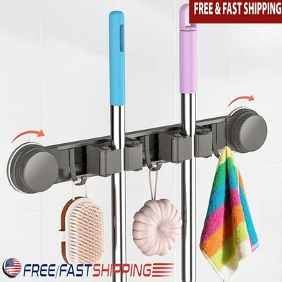 Soporte para escoba montaje en pared sin taladro ventosa fregona almacenamiento ganchos ajustables nuevo Foto 1 de 4