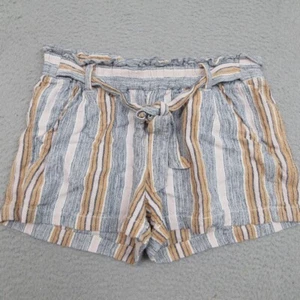Jolt Shorts Womens Large Multicolor Striped Linen Rayon Blend Tie Waist Pockets - Picture 1 of 12