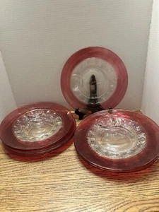 Vtg. Indiana Glass Co. Kings Crown Ruby Flashed Snack Plates Lot  Of 7 -10.25” - Picture 1 of 5