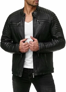 Stylish New Men's Black Jacket Lambskin Leather Biker Motorcycle Slim Fit Jacket - Picture 1 of 7